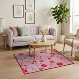 Pink Vintage Pink Hibiscus Floral Area Rug