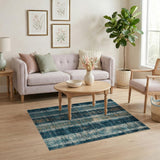 Blue Teal Distressed Striped Area Rug