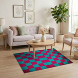 Distressed Pink Teal Checkered Area Rug
