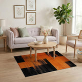 Bold Orange Black Geometric Abstract Area Rug