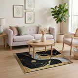 Black Marble Gold Vein Abstract Area Rug