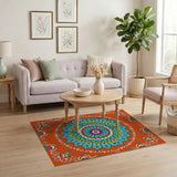 Boho Chic Vibrant Orange Mandala Boho Area Rug