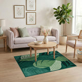 Vibrant Teal Green Leaf Abstract Area Rug