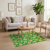 Green Vintage Yellow Floral Green Area Rug
