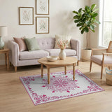 Pink Ornate Floral Mandala Area Rug