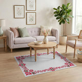 Red Ornate Red Floral Border Area Rug