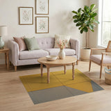Gold Grey Geometric Block Woven Rug