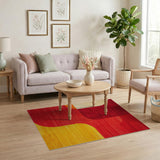 Vibrant Red Curved Geometric Area Rug
