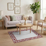 Ornate Red Floral Persian Border Rug