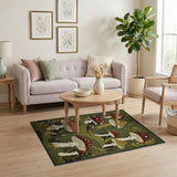 Whimsical Green Mushroom Forest Rug with Snail