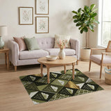 Green Geometric Rain Cloud Tribal Rug