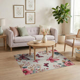 Pink Butterfly Floral Peony Area Rug
