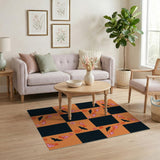 Orange Black Bat Checkerboard Area Rug