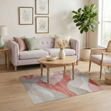 Abstract Wave Layers Beige Red Area Rug