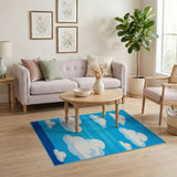 Whimsical Cartoon Clouds Blue Sky Area Rug