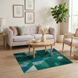 Blue and Teal Teal Green Geometric Abstract Area Rug