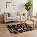 Red Bold Red Black Geometric Abstract Area Rug