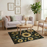 Vibrant Sunflower Floral Black Area Rug