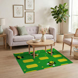 Kids Cartoon Playful Cartoon Bees Green Area Rug