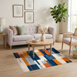 Geometric Modern Area Rug in Blue and Orange
