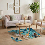 Teal Ocean Waves Crashing on Rocks Area Rug
