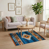 Bold Blue Teal Orange Southwestern Area Rug