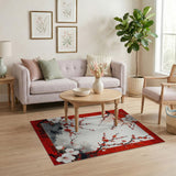 Red Framed Plum Blossom Area Rug