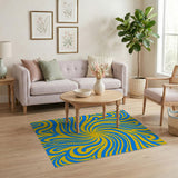 Swirling Blue Yellow Abstract Area Rug