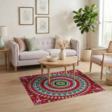 Multi-color and Patterns Vibrant Red Mandala Multi-Color Area Rug