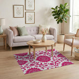 Vibrant Pink Floral Damask Area Rug