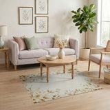 Beige and Neutral Elegant Cream Floral Border Area Rug