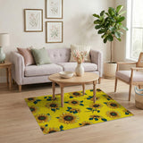 Floral Vintage Yellow Vibrant Yellow Sunflower Pattern Area Rug