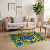 Vibrant Blue Floral Yellow Area Rug