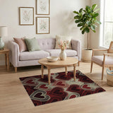 Red Wireframe Hearts Geometric Area Rug