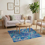 Blue Teal Floral Vintage Washable Area Rug