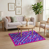 Vibrant Pink Blue Zigzag Geometric Area Rug