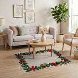 Festive Evergreen Wreath Border Area Rug
