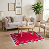 Vintage Red Scalloped Daisy Rug