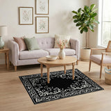 Ornate Black White Persian Border Area Rug