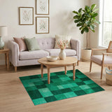 Emerald Green Checkered Geometric Area Rug