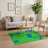 Blue Block Geometric Textured Green Area Rug
