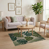 Green Boho Chic Lush Green Monstera Leaves Area Rug