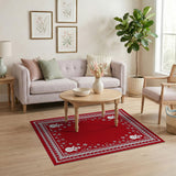 Festive Red Snowmen Snowflake Border Rug