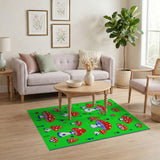 Kids Cartoon Whimsical Red Mushroom Meadow Area Rug