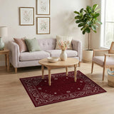 Elegant Red Ornate Border Area Rug