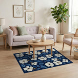 Navy Hibiscus Floral Area Rug