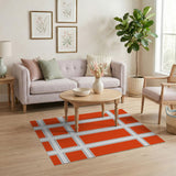 Vibrant Orange Geometric Grid Area Rug