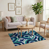 Modern Blue Teal Geometric Abstract Rug