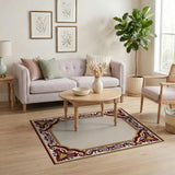 Gold and Silver Ornate Maroon Gold Floral Border Area Rug