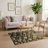 Coral Poppy and Daisy Wildflower Meadow Rug